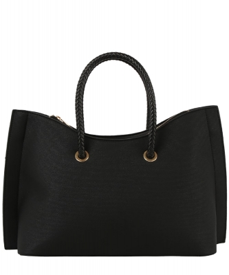 Fashion Canvas Braided Top Handle Satchel DX-0209-M BLACK